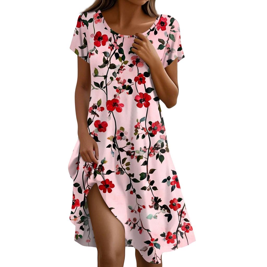 Платье в стиле бохо с коротким рукавом для женщин, повседневное, свободного кроя, летнее, сарафан с цветочным принтом и карманами