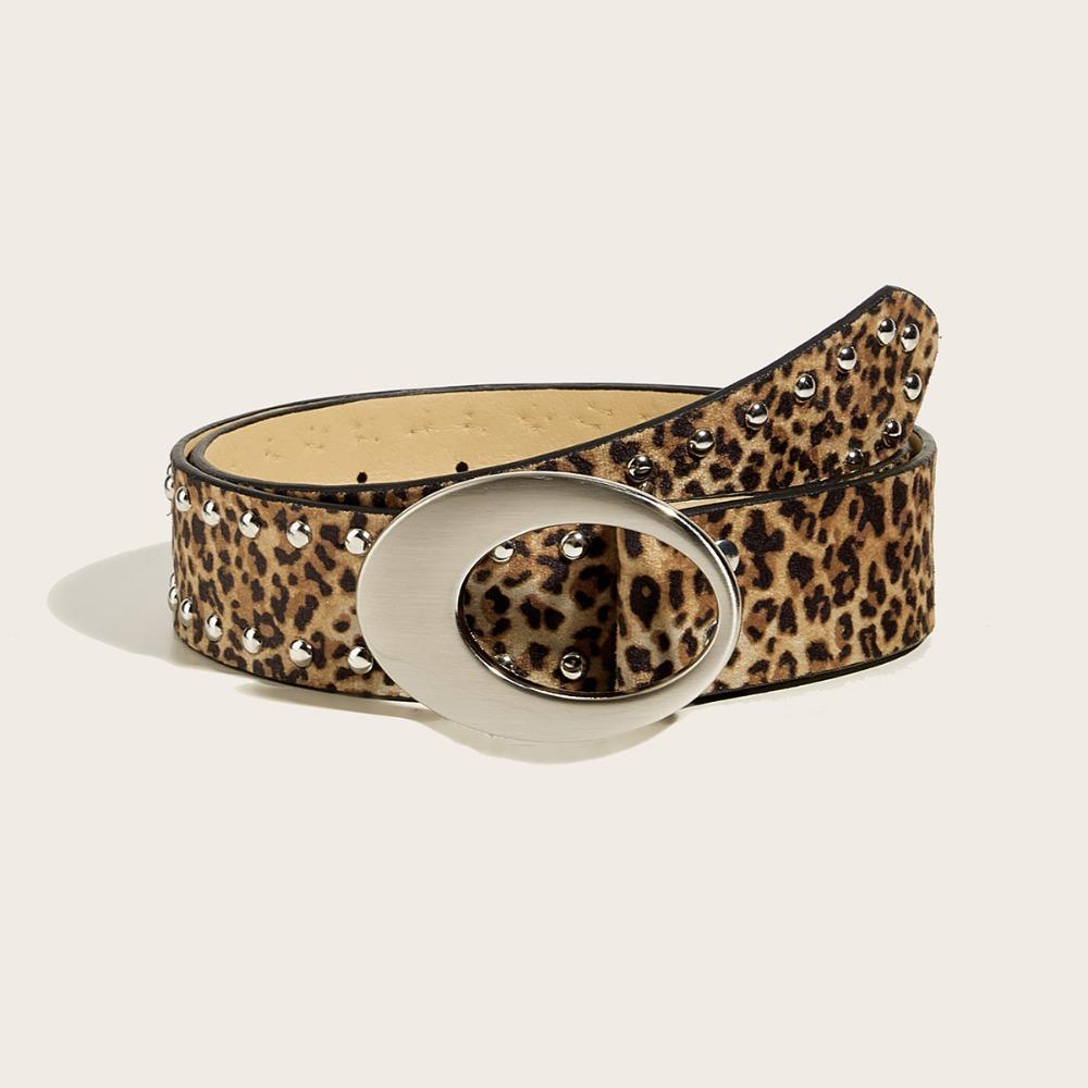 Pin Buckle Leopard Print Waistband Spicy Girl Y2K Belt Trend Suede Rivet Belt Female