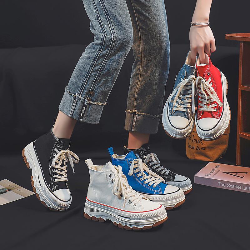Женские парусиновые туфли, высокие женские туфли из вулканизированной кожи, повседневные женские кроссовки на шнуровке, нескользящие женские туфли с круглым носком