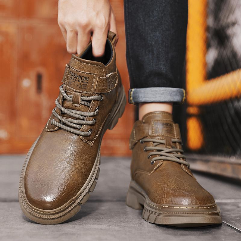 Модные новые классические мужские ботинки из натуральной кожи на шнуровке, удобные высокие мужские ботинки, универсальные зимние плюшевые ботинки для снега