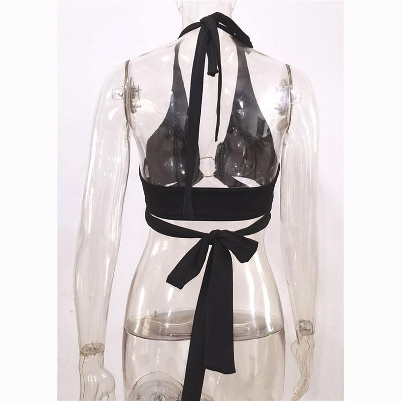 Nightclub Party Women Sexy Halter Hollow Crop Vest Slim Cross Bandage Tank Top