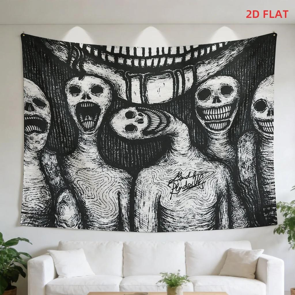 VIKAMA Dark Gothic Monster Wall Tapestry, Scary Grinning Creature Sketch Print Wall Hanging, Horror Fabric Backdrop Home Decor