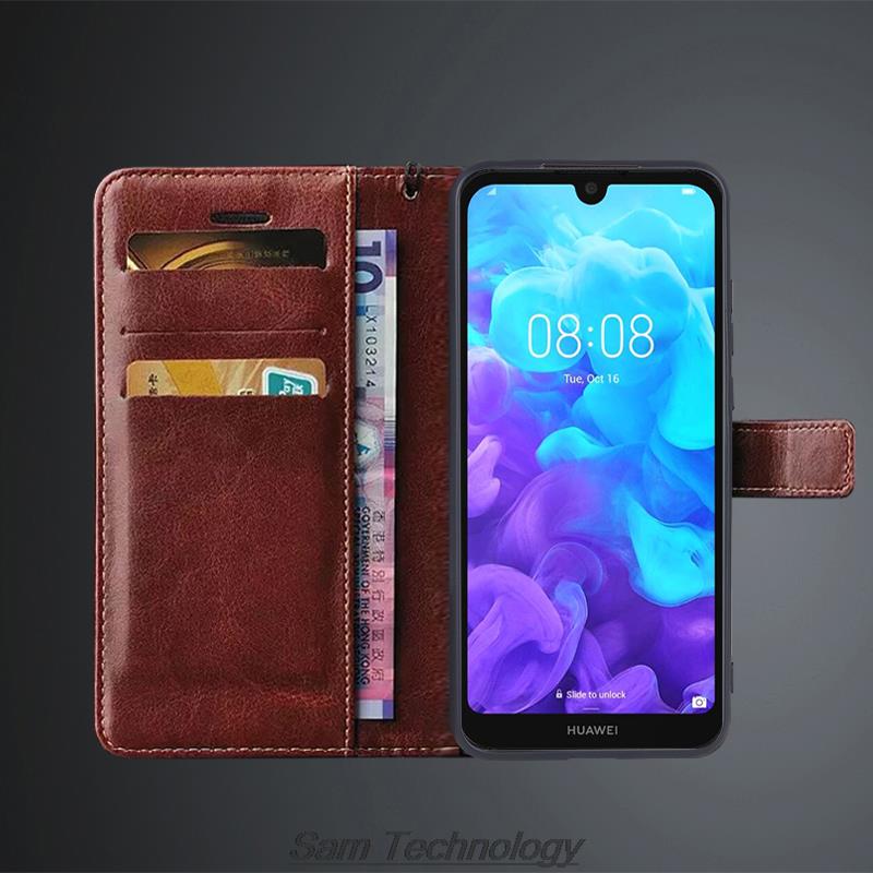 Чехол-книжка с держателем для карт для Huawei Y5 2019 AMN-LX1 LX2 LX3 LX9 из искусственной кожи, откидная крышка, ретро-чехол-кошелек, бизнес-фундас, коке