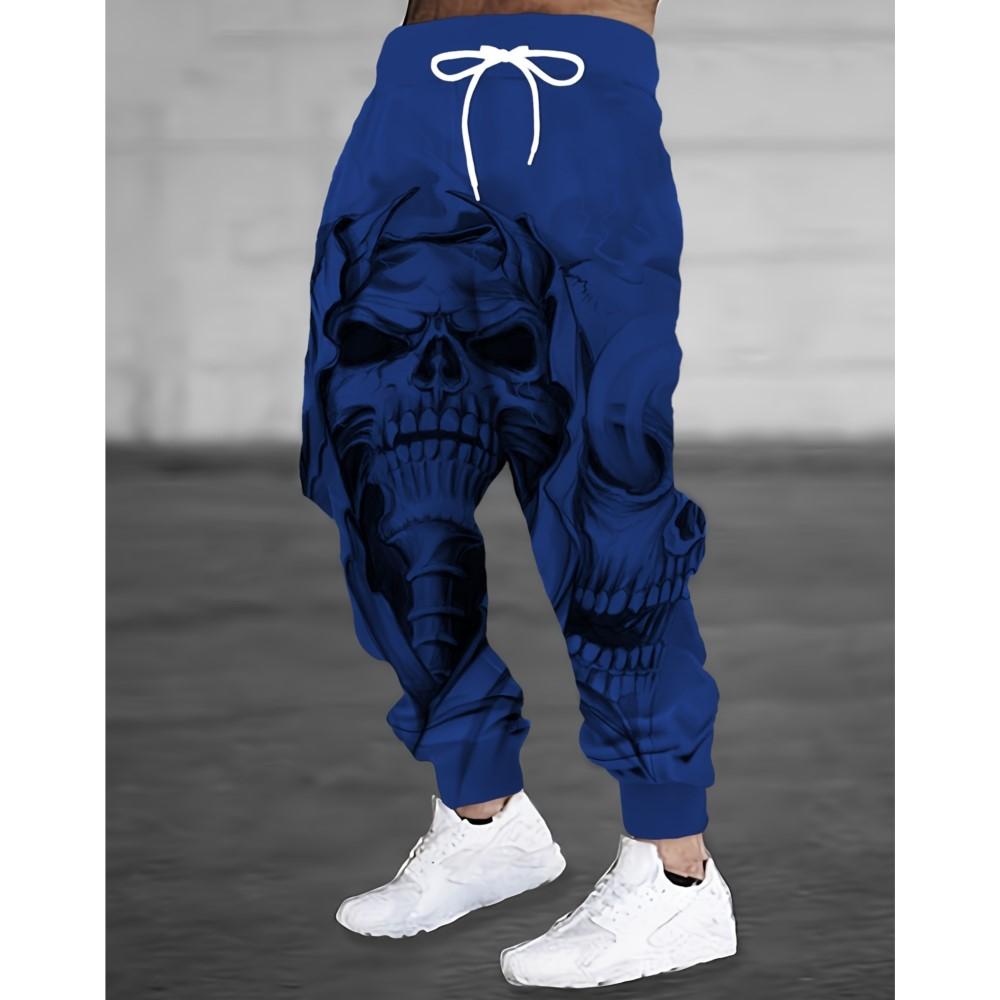 2026 Halloween Men's Fleece-Lined Thick Sweatpants - Skull Print Slim Fit Jogging Pants, Casual Home Pants with Pockets, Autumn/Winter Streetwear