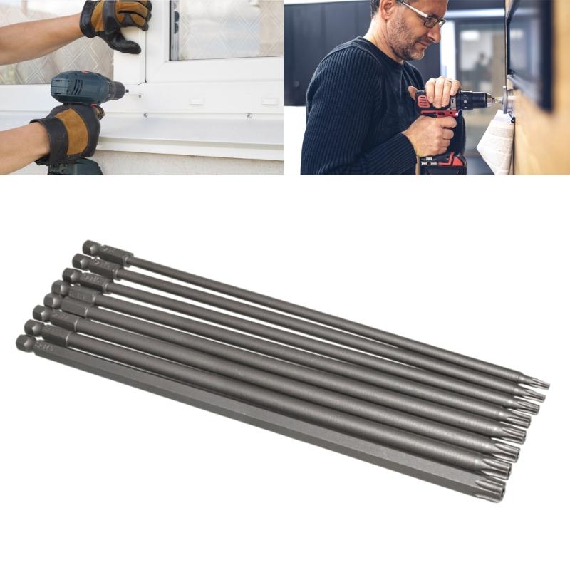 8Pcs 1/4" Hagonal Drill Screwdriver Bit Set 200mm 7.9" Bit Star Screw Magnetic Star Screw Driver Drill Bit