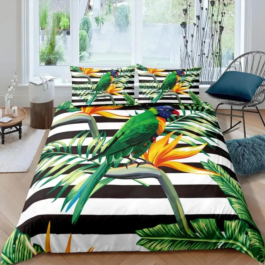 3D Toucan Duvet Cover Set Safari Animals Bedding Sets Tropical Jungle Birds Comforter Cover,Boys Girls Fresh Nature Quilt Cover