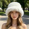 Stylish Winter Accessory Faux Fur Bucket Hat for Women, Fuzzy Warm Fisherman Cap, Soft Plush Fluffy Cold Weather Ear Protection Hiking