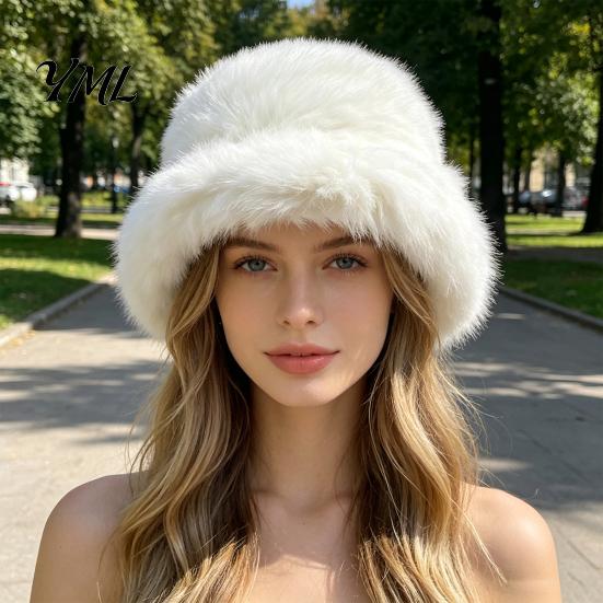Stylish Winter Accessory Faux Fur Bucket Hat for Women, Fuzzy Warm Fisherman Cap, Soft Plush Fluffy Cold Weather Ear Protection Hiking