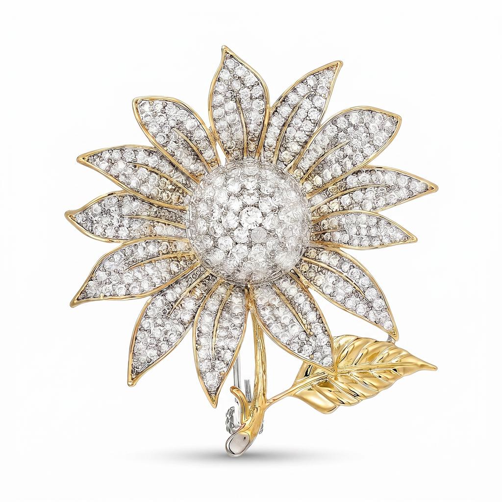 Women'S Flower Sunflower Brooch With Crystals Elegant Decoration