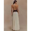 Summer Backless Sexy Maxi Dress Women Gown Patchwork Lace Halter Deep V Neck Sleeveless High Waist Elegant Long Dress