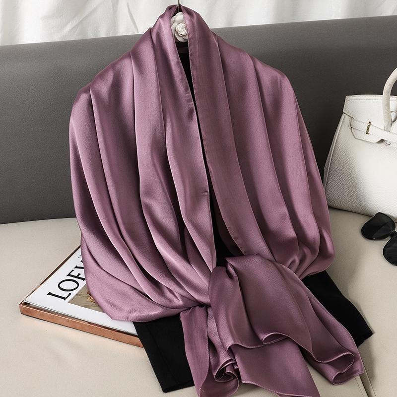90*180cm Fashion Luxury Solid Color Silk Scarf Women Soft Smooth Scarves Head Wrap Hijab Outdoors Muffler Long Shawl Beach Towel