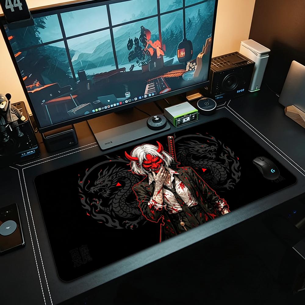 Anime Girls Samurai Oni Mask Mousepad Large Computer Gaming Accessories 400x900mm Gamer Mouse Mat Office Rubber Long Desk Mats