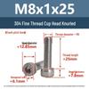 Yigu Fine Thread Knurled Socket Head Screws, 304 Stainless Steel, M3-M12