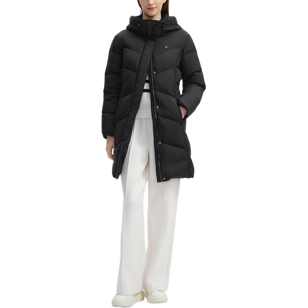 Fila Повседневная спортивная куртка-пуховик с капюшоном на молнии, с белым логотипом, для активного отдыха, женская, черная F11W443903FBK