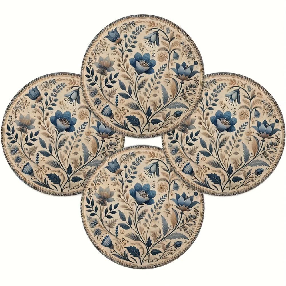 Heat Insulation Floral Table Placemat Embroidery Round Dining Mat  Party Table Decoration