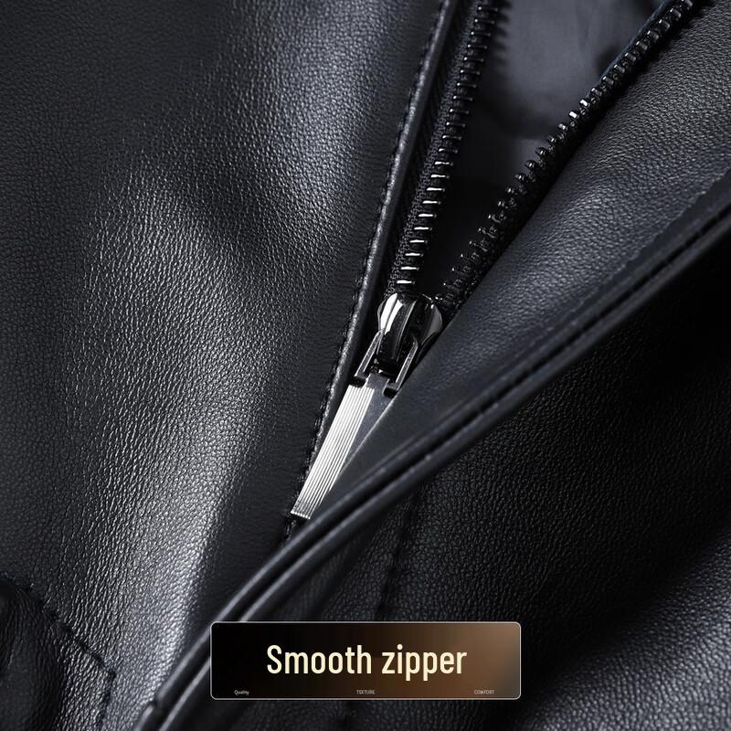 Futing Men's Winter Genuine Sheepskin Leather Down Jacket with Mink Fur Collar