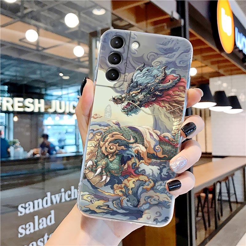 Рисунок дракона тигра птицы аниме прозрачный чехол для Samsung Galaxy S21 S20 FE S22 Ultra S10e S10 S9 Plus 5G мягкий чехол для телефона Coque