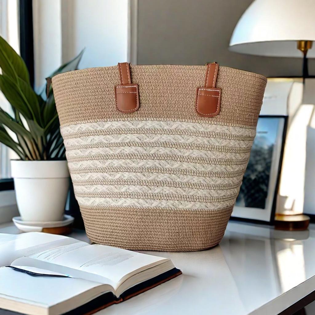 Большая женская соломенная пляжная сумка-тоут - летняя сумка, сумка на плечо с видом на море, в стиле корзины для овощей