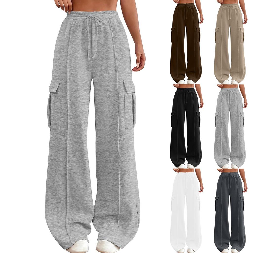 Women's Wide Leg Sweatpants Trendy Interior Drawstring Baggy Sweatpants High Waisted Casual Trousers Jogger Pant