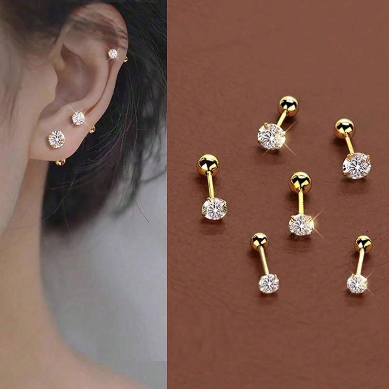 6 шт./Набор Элегантные Минималистичные Женские Серьги, Титановая Сталь Инкрустированная Искусственным Цирконием, Блестящие и Удобные для Пирсинга Ушей