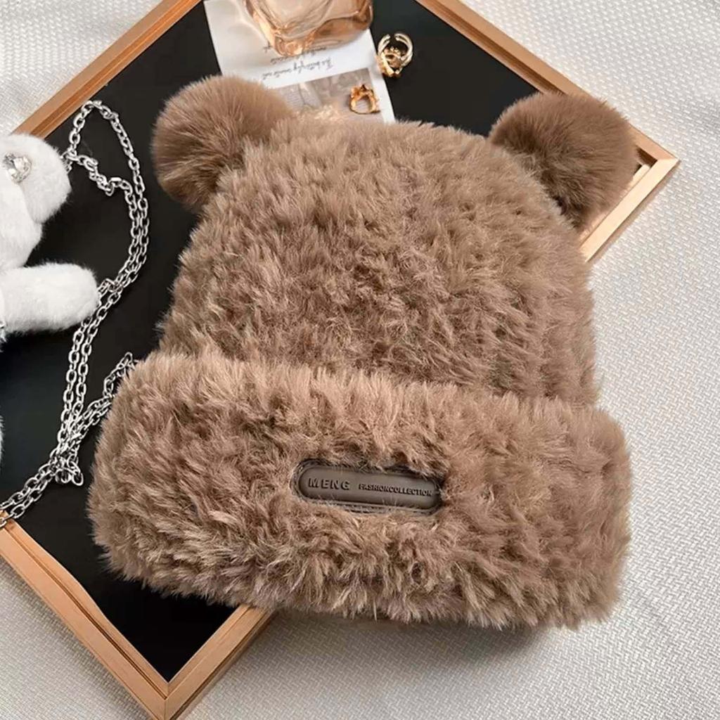 Милая шапка, женская зимняя плюшевая теплая вязаная шапка с большой окружностью головы