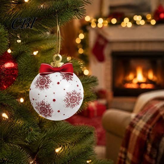 Christmas Tree Decorations Set Red White Balls, Wooden Ball Shape Hanging Ornaments, Snowflake Reindeer Ornaments Santa Designs, Festive Winter