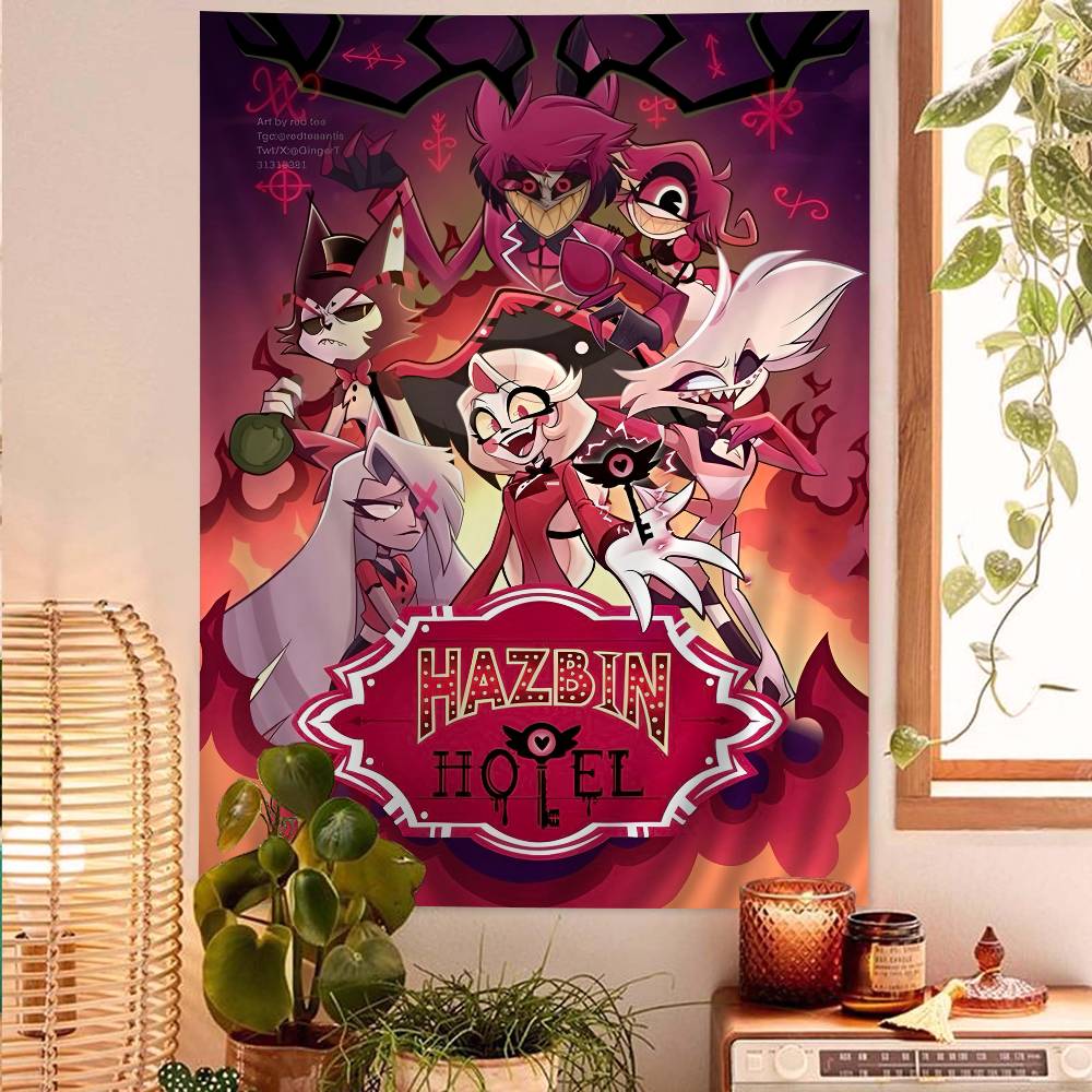 Hazbin HHotel Аниме Персонаж Аластор Мультяшный Гобелен Хиппи Цветочные Настенные Ковры Декор Комнаты Общежития Искусство Декор Дома