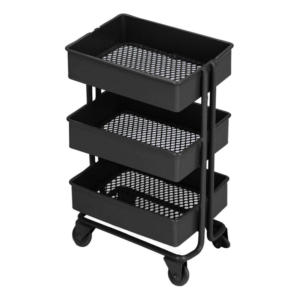 Dollhouse 3 Tier Storage Rack Simulation Movable 1:12 Dollhouse Trolley Rack with WheelsBlack