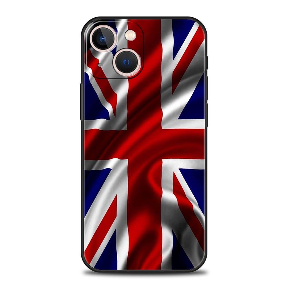 Чехол для телефона с флагами Англии и Великобритании Для iPhone 17 16 15 Pro Max 11 12 13 14 7 8 Plus SE 2020 X XR XS Мягкий Черный