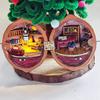Walnut Shell Decoration with Warm Light Tiny World Inside Walnut Doll House Miniature Book Store Mini Library Ornament Kids Adults Birthday Gift