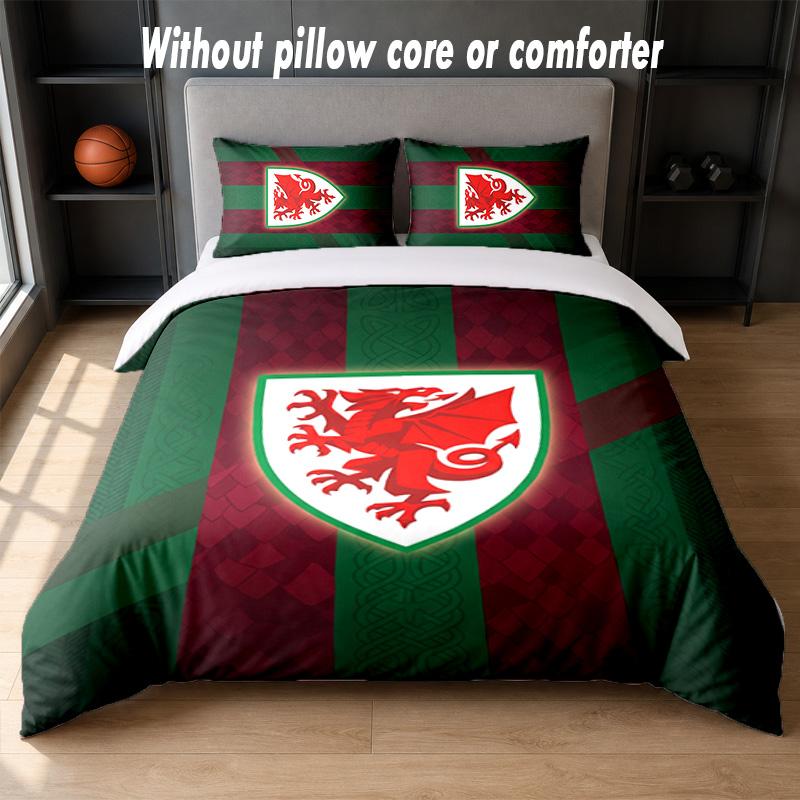 Wales Rugby Design Bed Bedding Set 1 Duvet Cover + 2 Pillowcases Soft Breathable Household Bed Linens