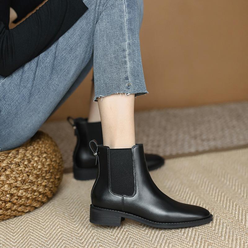 Women's Short Boots British Style Thick Heels Thick Sole Thin Spring and Autumn Single Boots