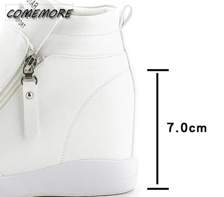 Модные кроссовки на платформе женские осенние классические высокие женские повседневные туфли с боковой молнией из искусственной кожи модные женские туфли с круглым носком