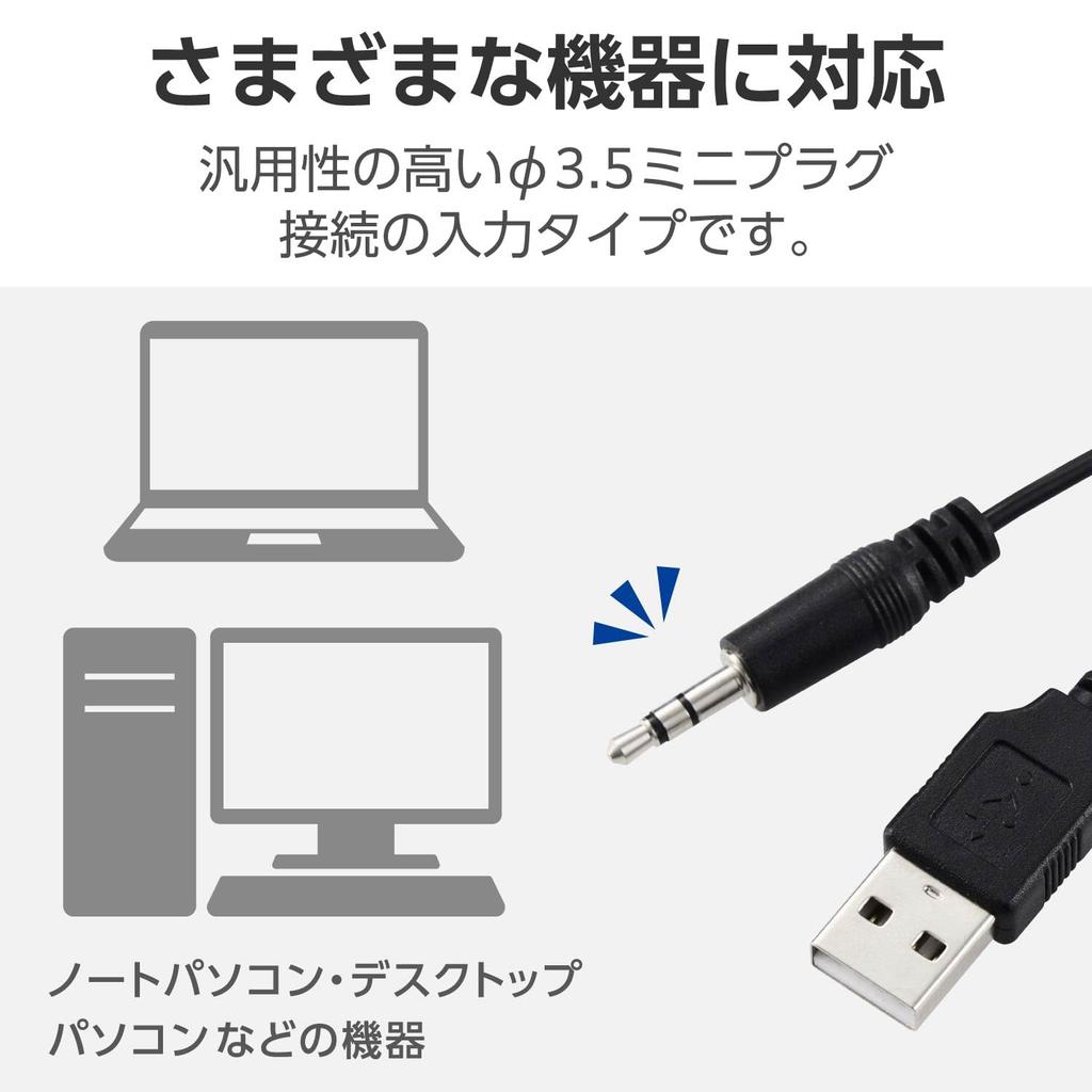 ELECOM 4 Вт Компактный динамик с питанием от Mini USB и 3,5 мм разъемом, черный, MS-P08U2BK