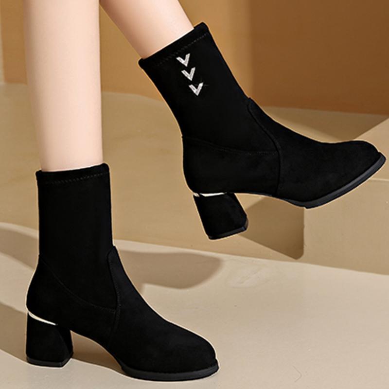 Женские зимние ботильоны из замши на среднем каблуке, дизайнерские классические ботинки челси, зимние 2024, новые трендовые гладиаторские ботинки