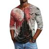 Мужская повседневная рубашка Хенли с принтом на Хэллоуин, реглан, рукав три четверти, легкий топ для повседневной носки