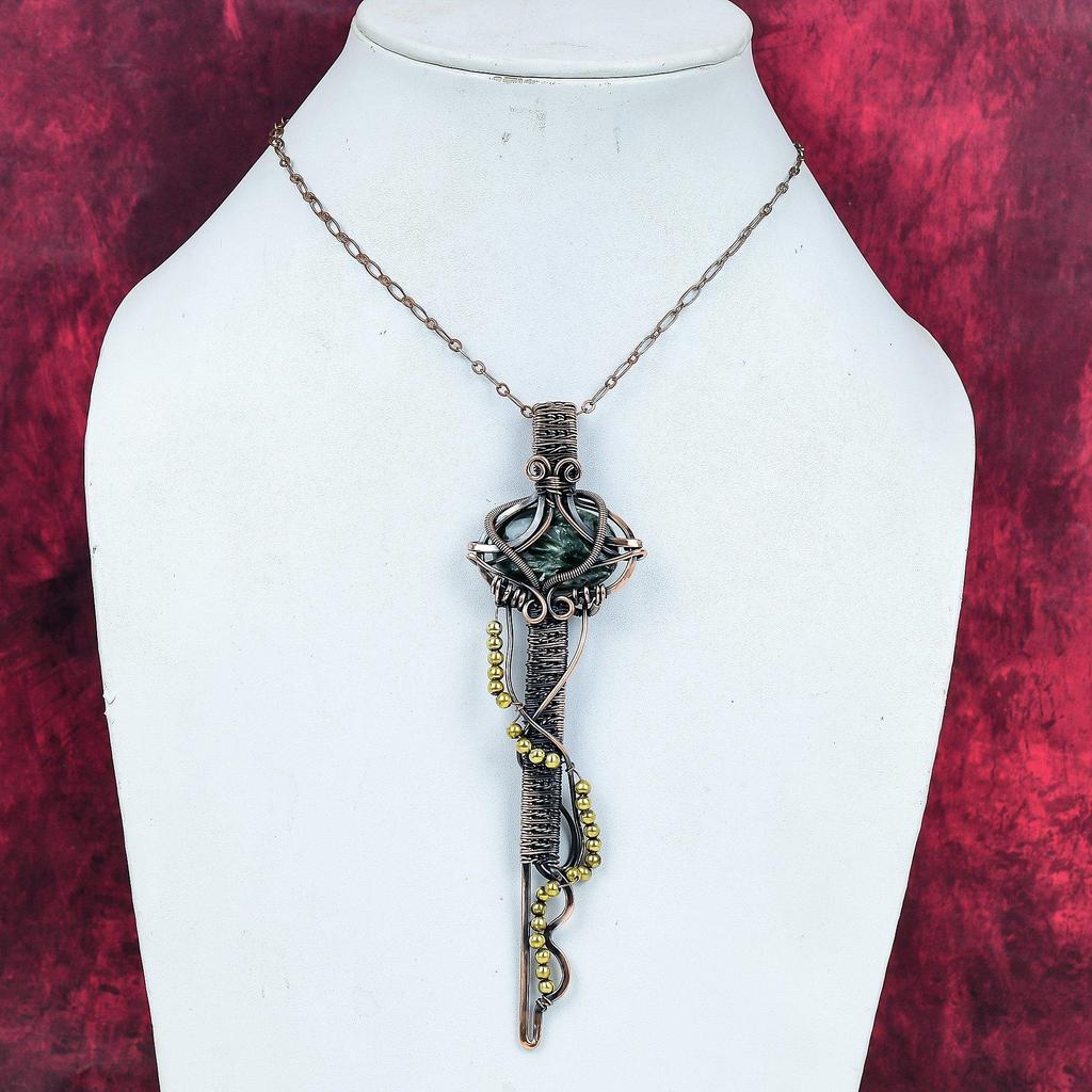 Seraphinite pendant copper wire wrapped pendant key design jewelry genuine gemstone pendant copper jewelry gifts for women handmade pendant