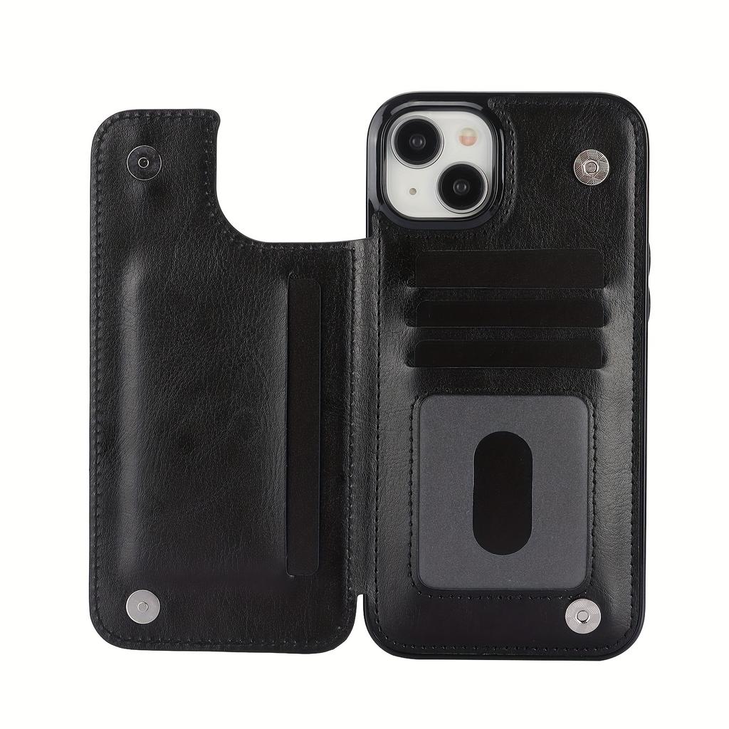 Чехол для телефона-кошелька с держателем для карт, чехол с подставкой для карт из искусственной кожи, двойной магнитной застежкой и прочным противоударным чехлом, для IPhone