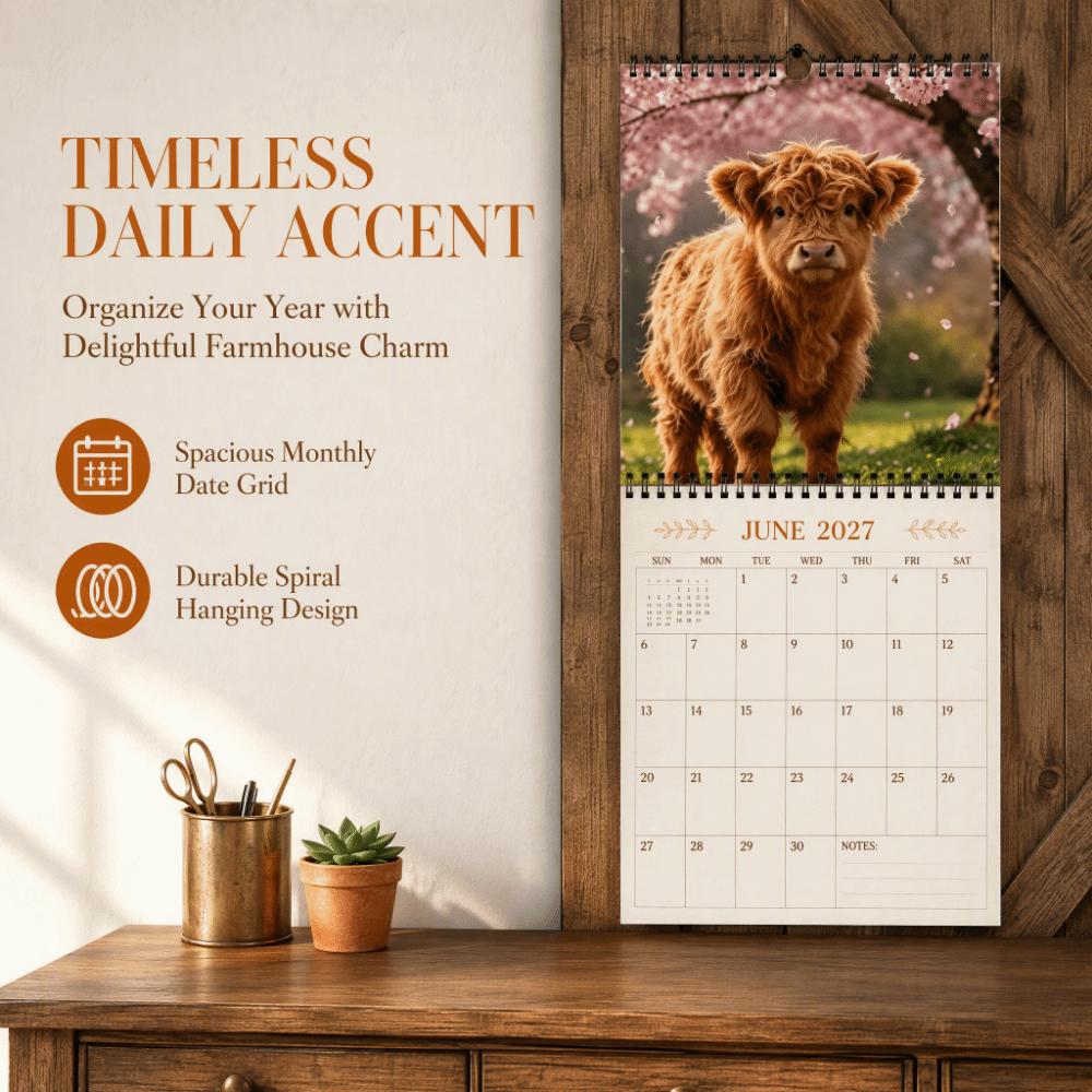 Jan 2027- Dec 2027 Hanging Wall Calendar Cartoon Cow 2027 Calendar Wall Calendar  for Office
