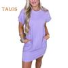 Women's Short Sleeve T-shirt Dress Casual Crew Neck Short Dress with Pockets Summer Mini Shift Dress