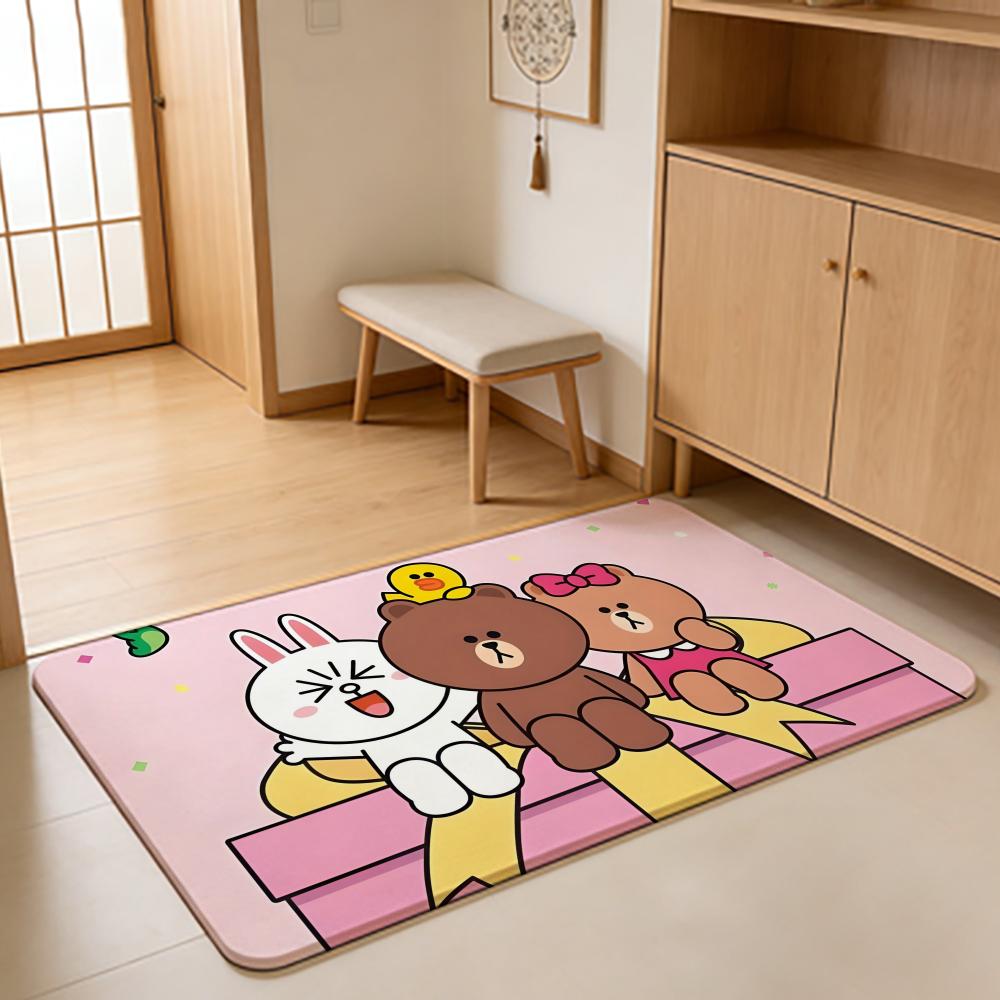 ANIME B-Brown Bear Floor Mat Absorbent Floor Mat Non-Slip Entrance Rug for Bathrooms Restrooms and Toilets