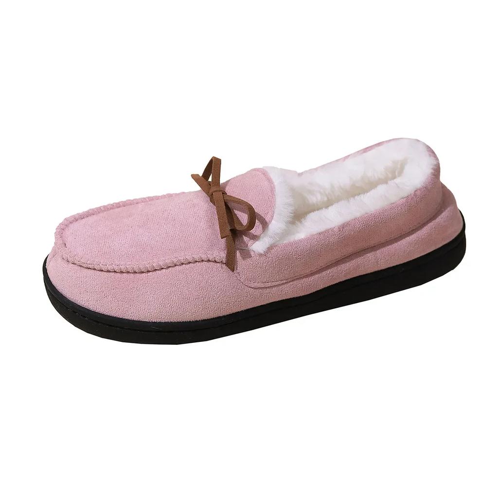 2024 Winter Shoes Women Fur Flats Plus Cotton Shoes Pregnant Women Soft Cotton Shoes Non-slip Warm Plush Loafers Size 45