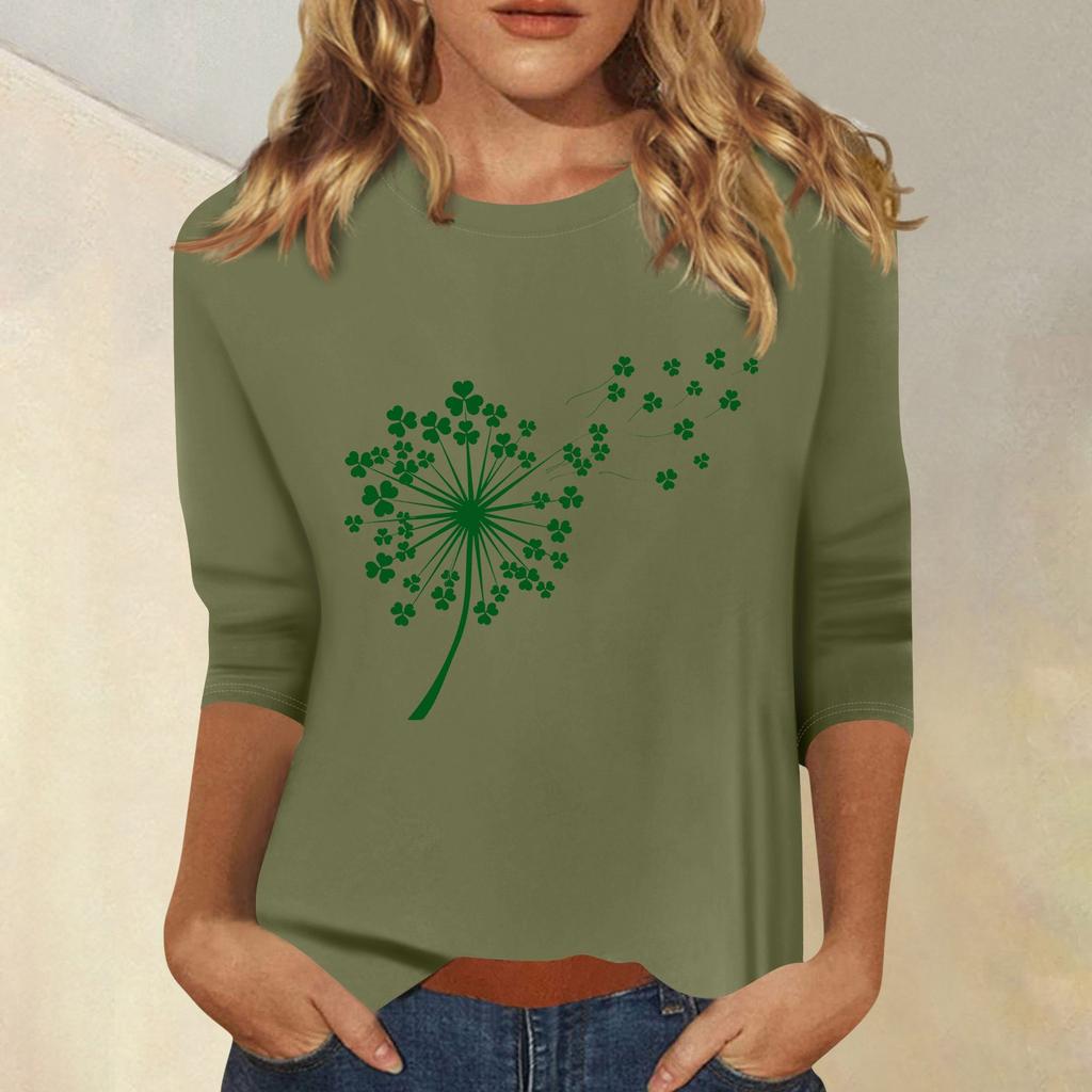 Women's Fashion Casual  Printed Seven Sleeve Round Neck Top