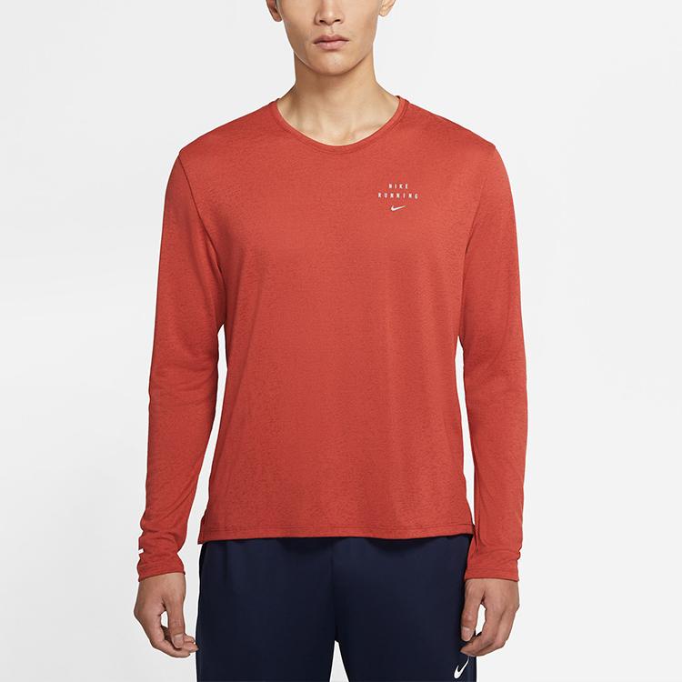 Nike Легкие быстросохнущие мужские беговые топы с длинными рукавами оранжевого цвета CU7879-895