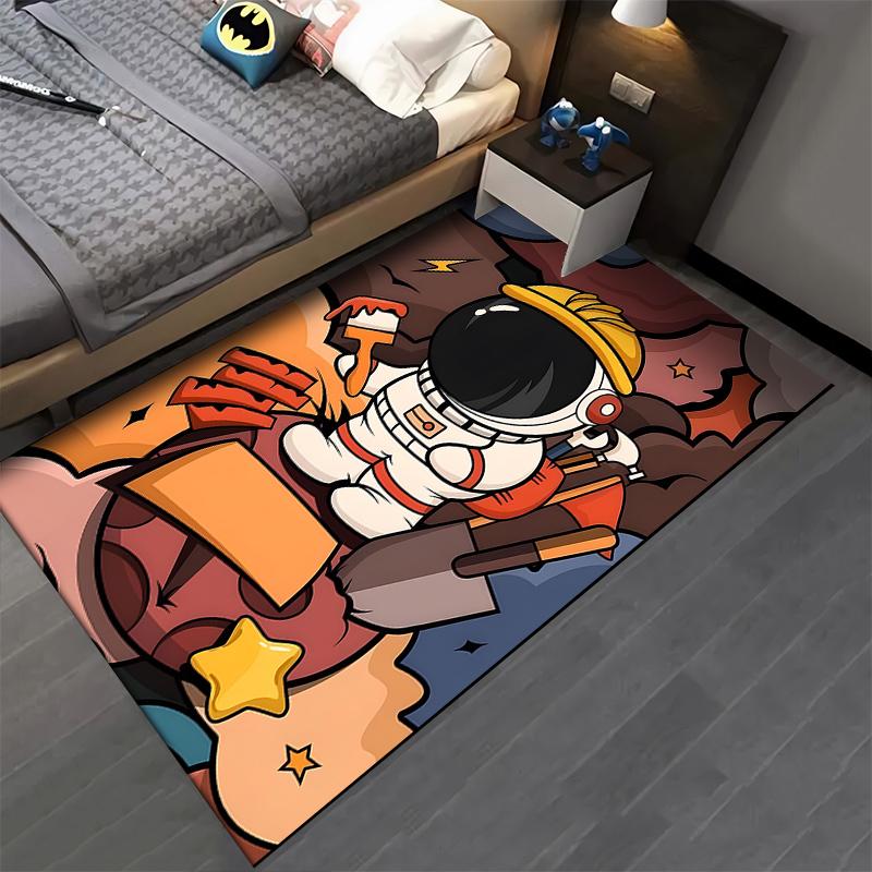 Astronaut Doodle Style Rug with Colorful Background Suitable for use as an anti-slip game mat for living room and bedroom sofas