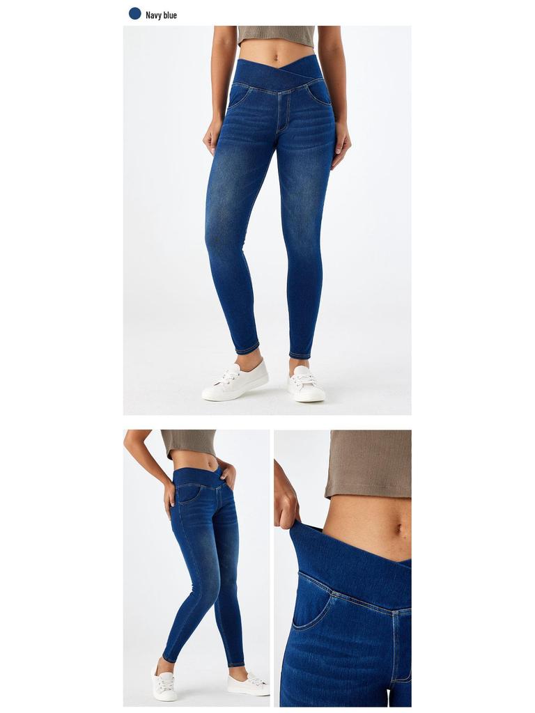 Женские узкие джинсы с завышенной талией и дизайном в виде кошачьих ушек, корректирующие фигуру