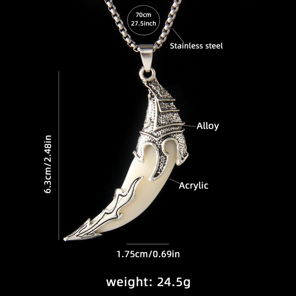Retro Domineering Simulation Acrylic Wolf Tooth Stainless Steel Necklace