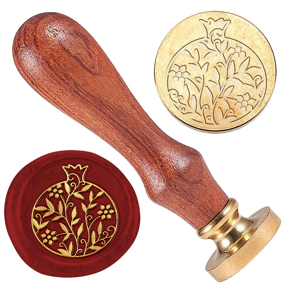 1pc Wax Seal Stamp Set 1Pc Golden Tone Sealing Wax Stamp Solid Brass Head with 1Pc Wood Handle for Envelopes Invitations Gift Card Pomegranate