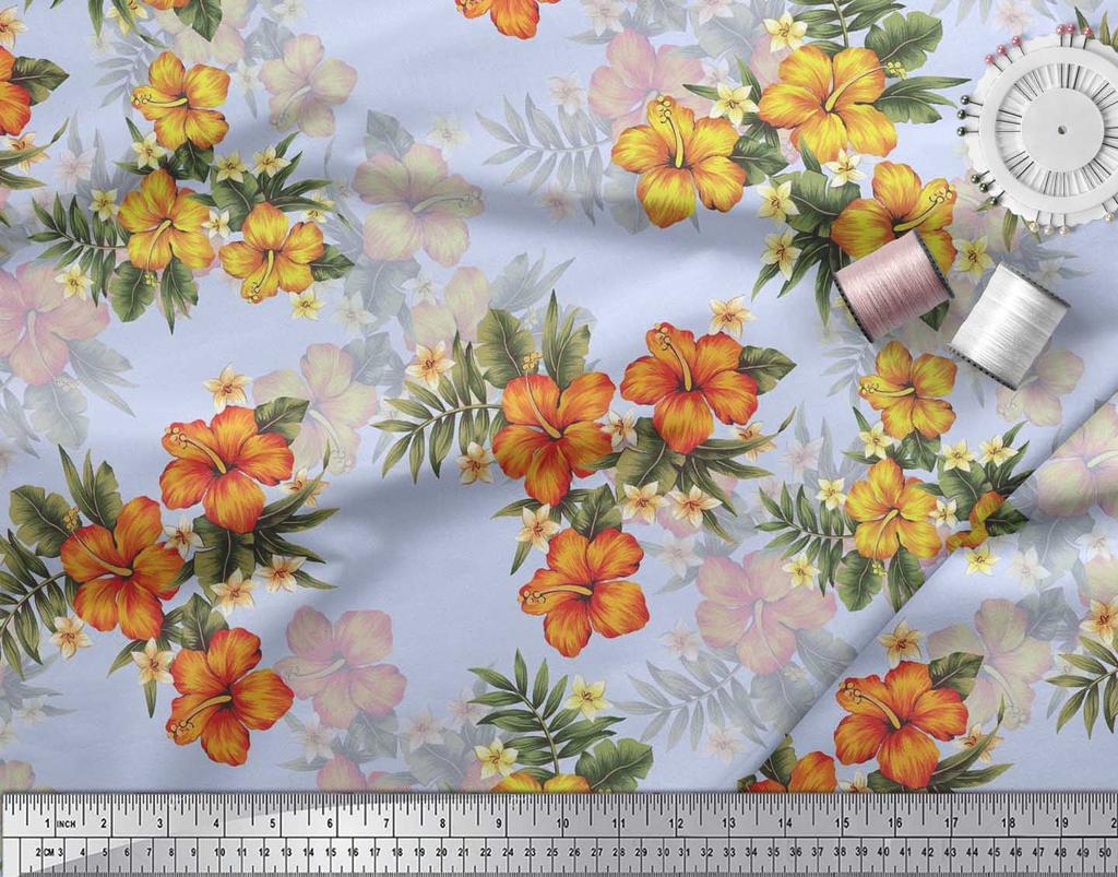 Soimoi Японская креп-сатиновая ткань с цветочным принтом и листьями, тропическая ткань, принты по метрам, 42 дюйма