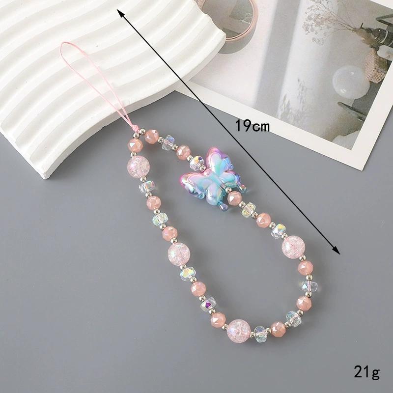 Factory Price Phone Strap Sweet Pink Butterfly Wrist Strap Phone Case Rope Simple Pearl Bow Beaded Phone Chain Lanyard Jewelry